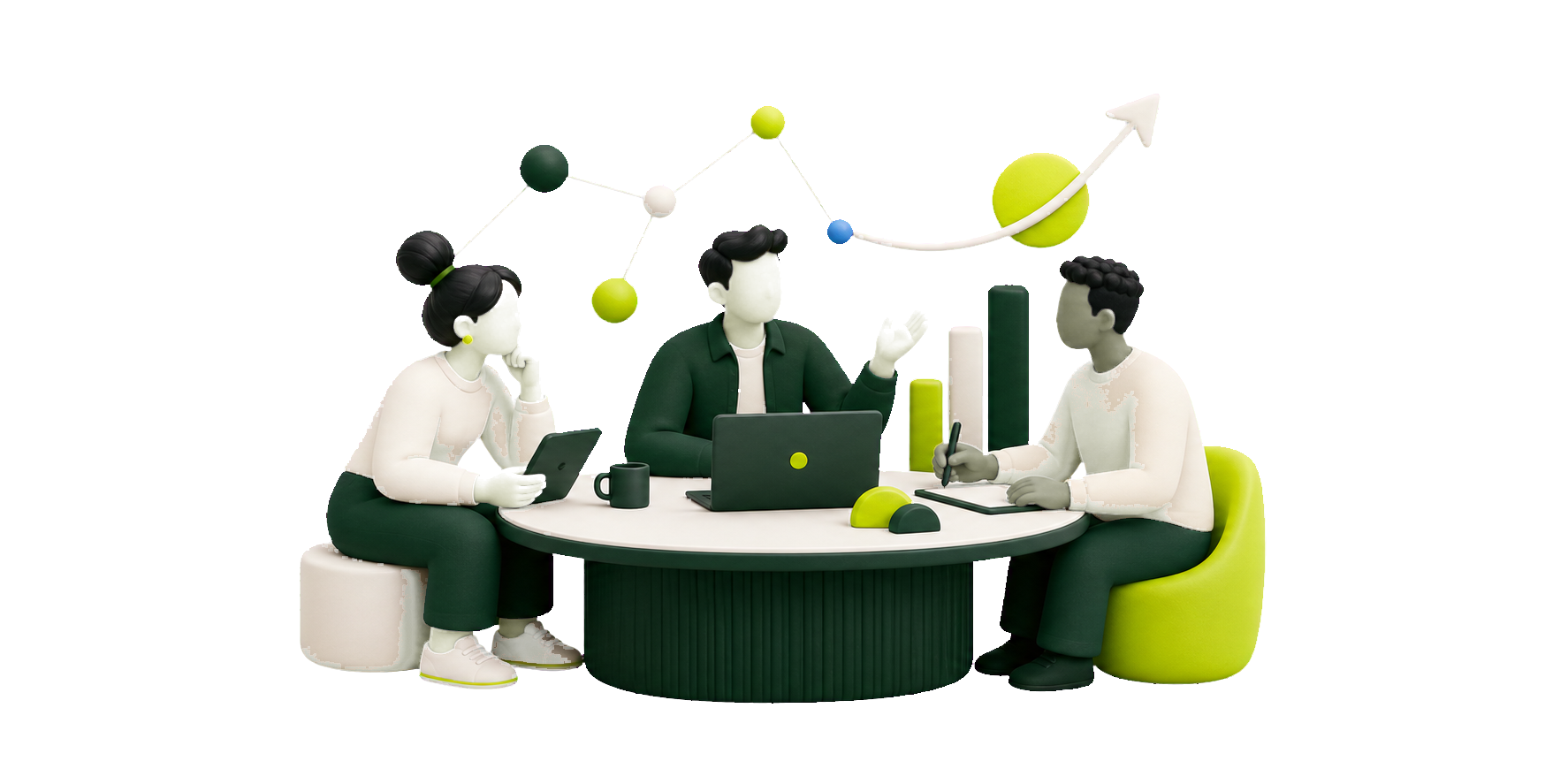 A sales team collaborating in a shared workspace